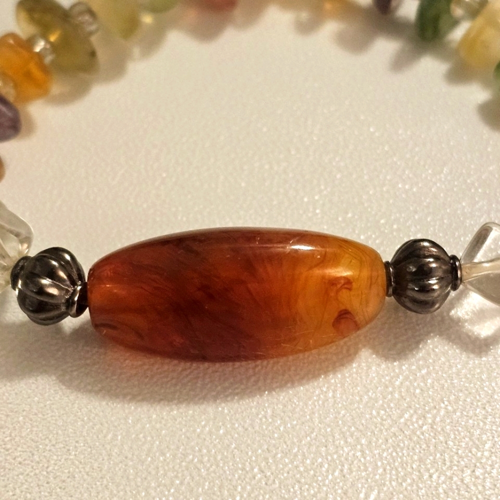 Vintage Warm Amber and Citrine Stone Bracelet with Organic Design. - Picture 2 of 6
